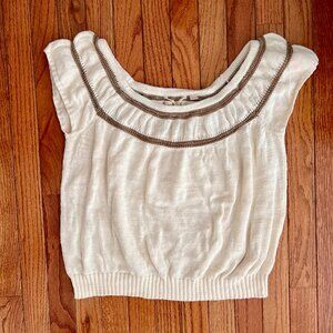 Knitted & Knotted cap sleeve cream-colored sweater - Size Large